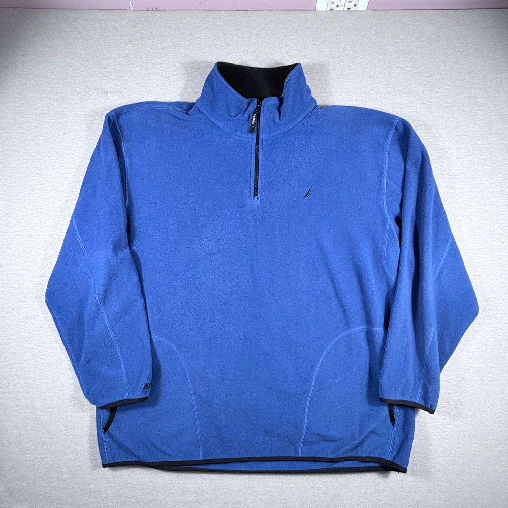 Nautica Mens XXL Blue Fleece Quarter Zip Pullover Nautex Logo Long Sleeve Jacket